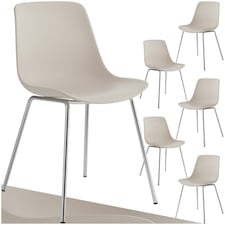 Dining Chair Mave - large plastic seat, ergonomic, high backrest, 120 kg load capacity - Set of 6 Grey | Taupe/Chrome