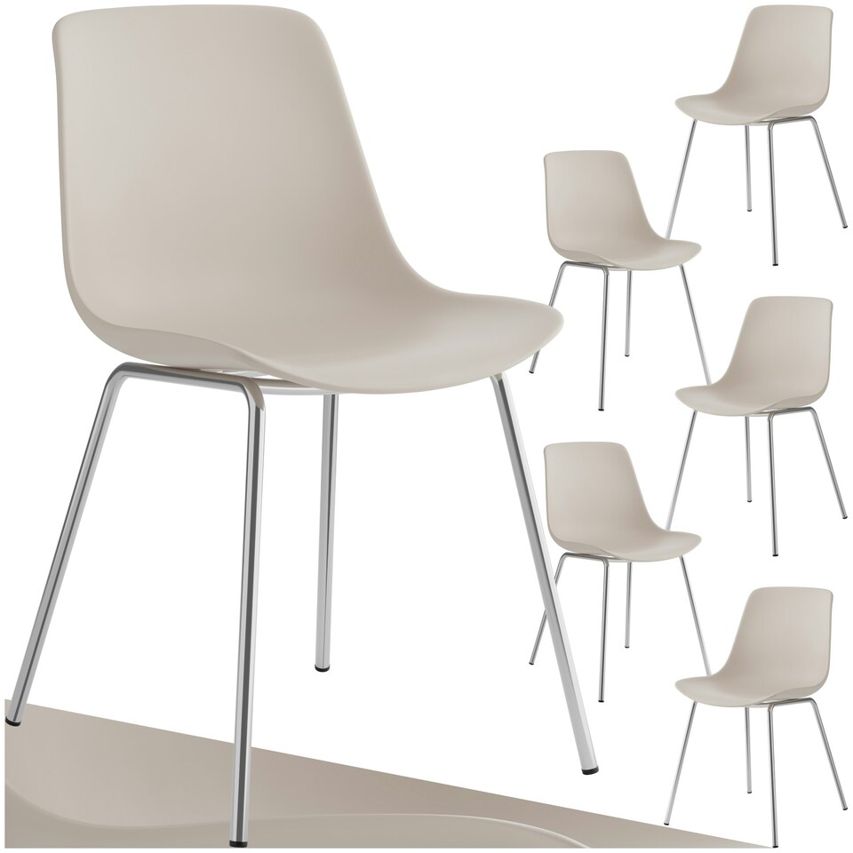 image 1 of Dining Chair Mave - large plastic seat, ergonomic, high backrest, 120 kg load capacity - Set of 6 Grey | Taupe/Chrome