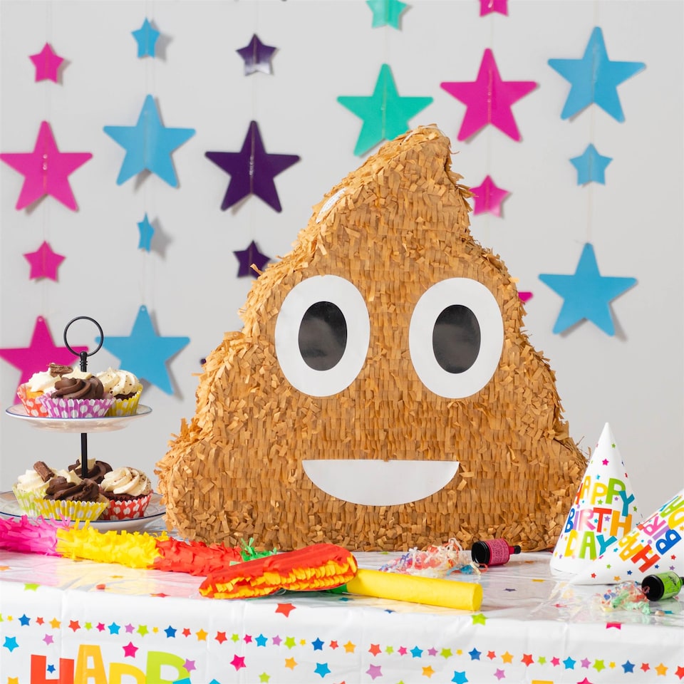 image 1 of Pinatas Poop Emoji Cardboard Pinata, Stick and Blindfold Set - W45cm x D10cm x H45cm - Brown