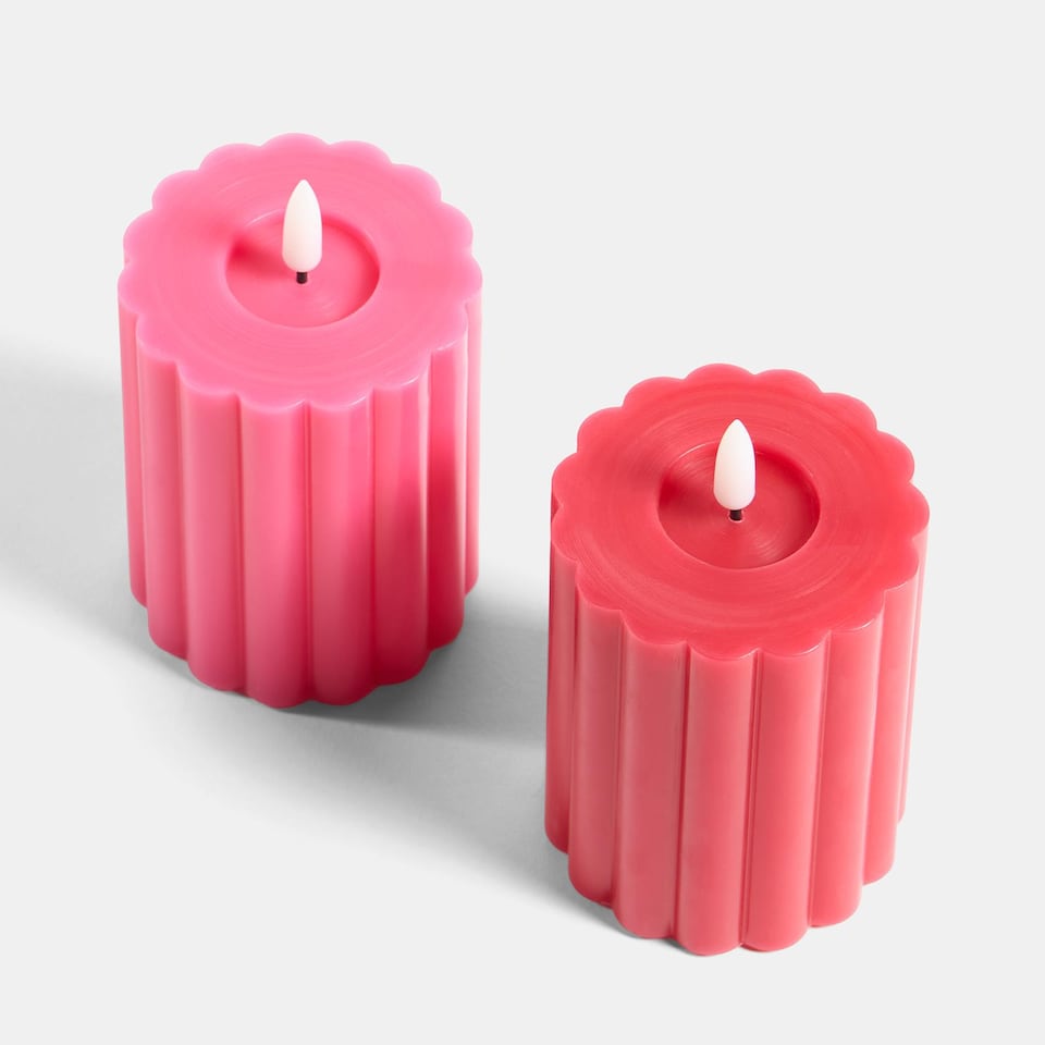 image 1 of OHS Set of 2 Ribbed Flameless LED Candles Decorative Lights Party Home | Multi | Red & Pink