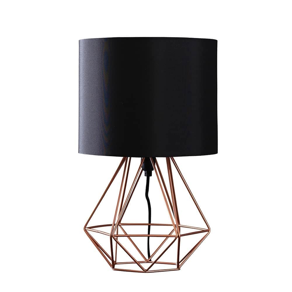 ValueLights Angus Copper Metal Basket Cage Bed Side Table Lamp Black Shade