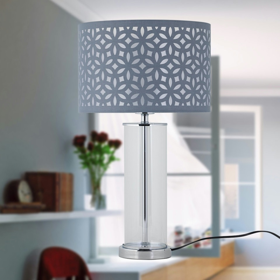 image 1 of Aura - Chrome with Glass Column Table Lamp Base Chrome | Clear
