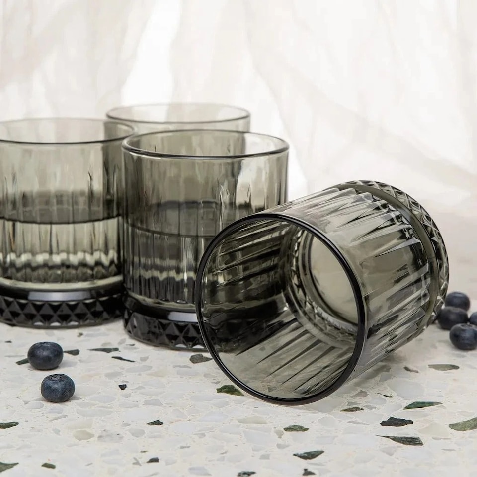 image 1 of Elysia Coloured Glasses Sets Drinking Glass Whiskey Tumblers | Grey | Set of 4 Grey 355ml | 4