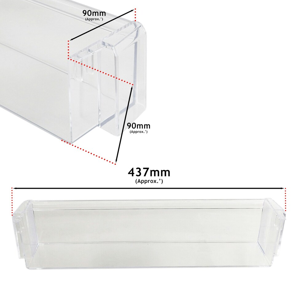 image 1 of SPARES2GO Upper Lower Door Shelf for CDA BC2763/0 BK2963FA/0 BK3163/0 BK3163FA/0 FW852/0 FW872/0 Fridge Freezer Clear