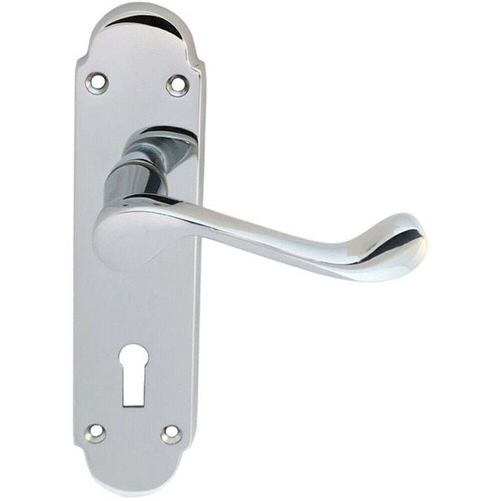 Loops PAIR Victorian Upturned Handle on Lock Backplate 170 x 42mm Polished Chrome