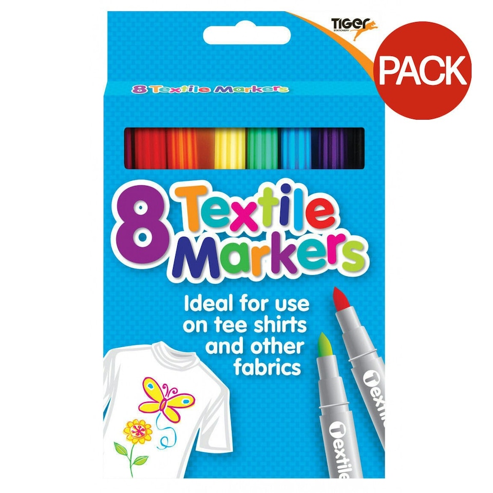 Tiger Textile Markers Set (Pack of 8) - Multicoloured - One Size