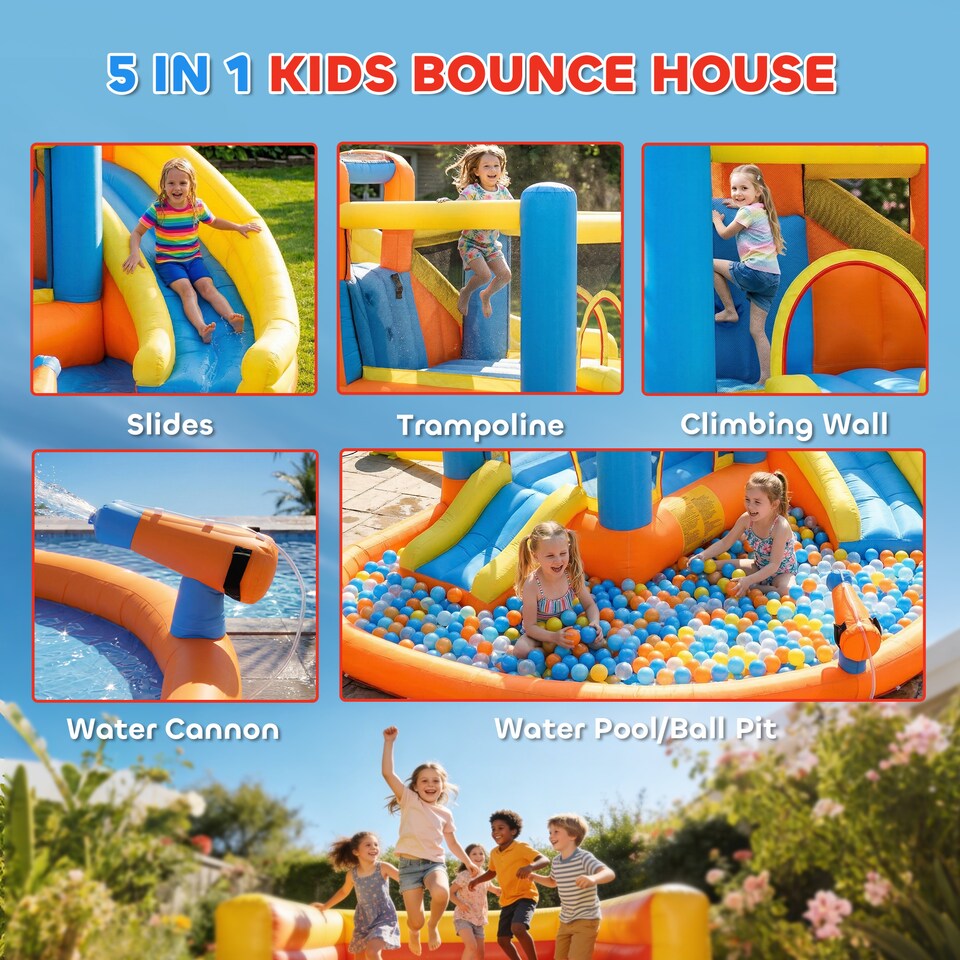image 1 of AIYAPLAY 5 in 1 Inflatable Bouncy Castle for Children with Dual Slides
