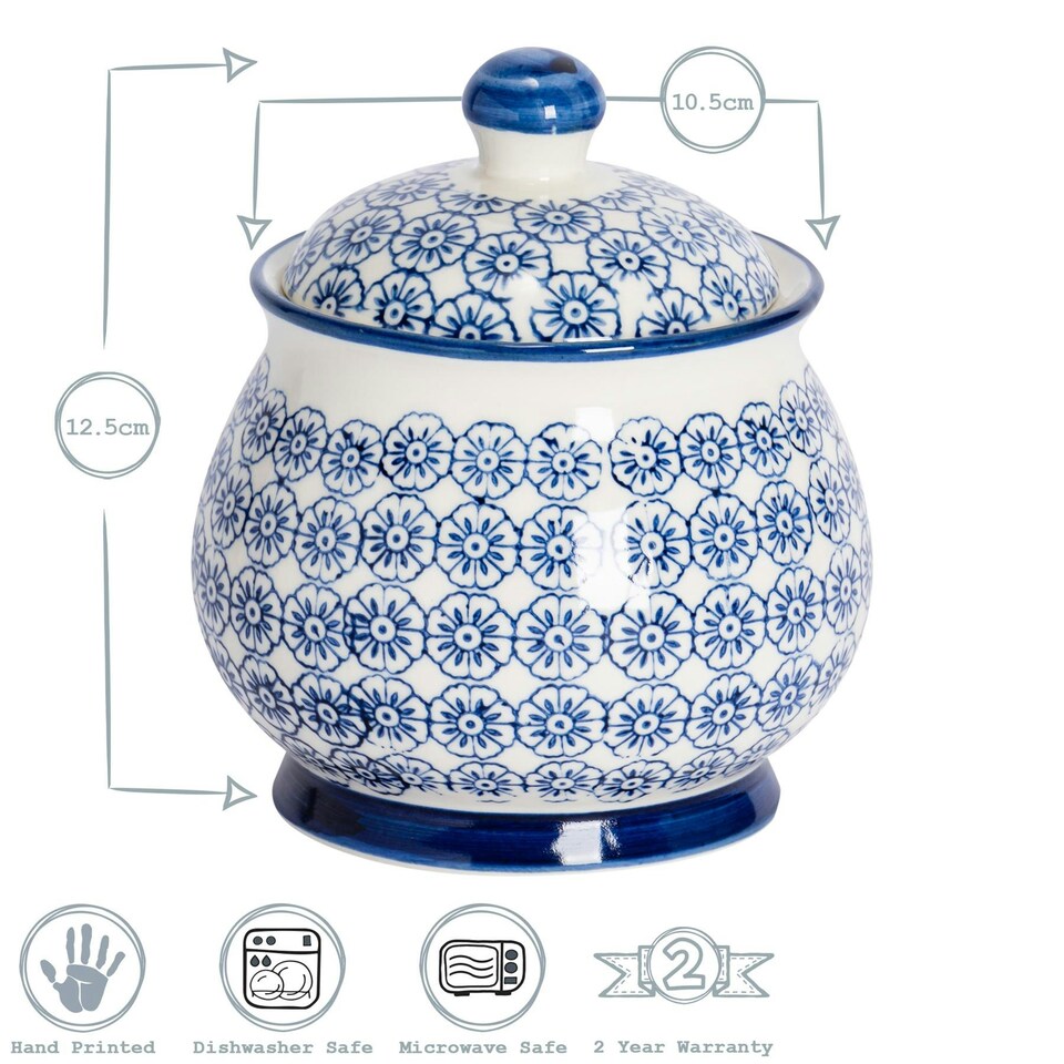 image 1 of Nicola Spring Hand-Printed Sugar Bowl - 10cm - Navy