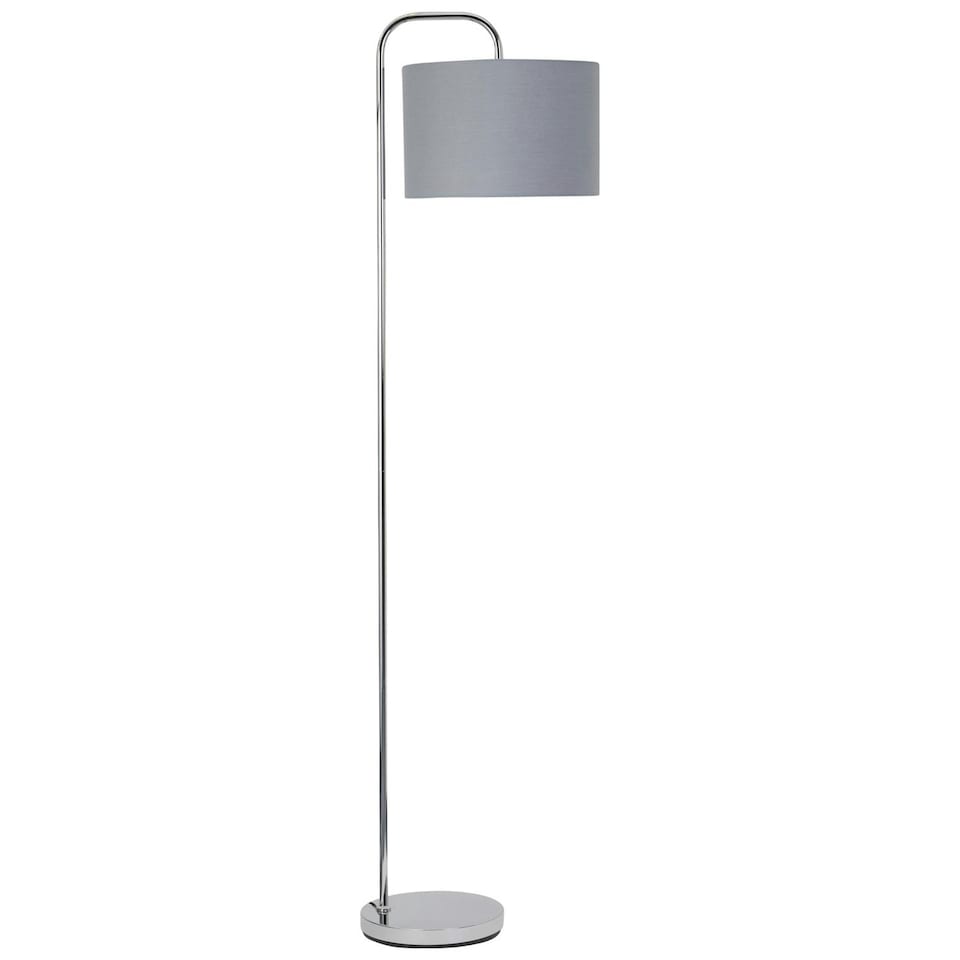 image 1 of First Choice Lighting Set of 2 Chrome Arched Floor Lamps with Grey Cotton Shades Chrome | Grey