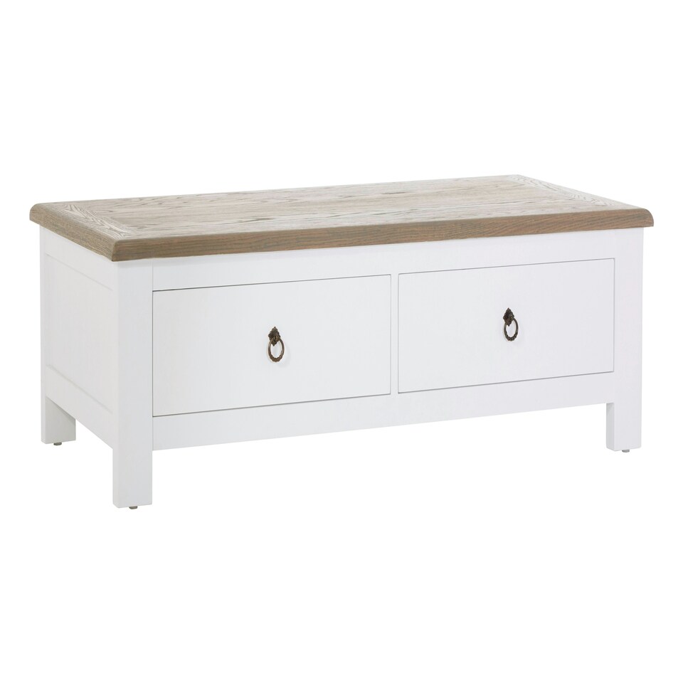 image 1 of 2 Drawer Coffee Table With White Beech Wood Cabinet,Rectangular Table,Storage Table With Metal Handles White