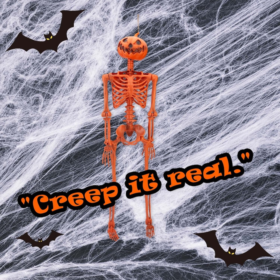 image 1 of PMS Halloween Hanging Pumpkin Skeleton, Orange