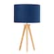 image 1 of Voyage - Light Oak Table Lamp or Bedside Light with Blue Velvet Shade | Brown | Blue | Large | 1