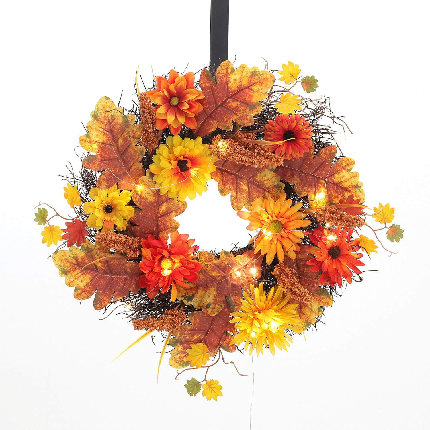 Living and Home Large Autumn Daisy Maple Leaf Wreath Halloween Decor