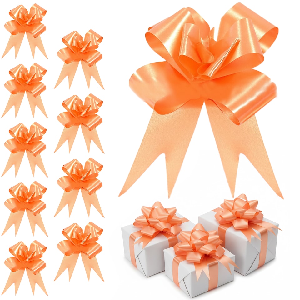 image 1 of 60pcs Orange 50mm/5cm Large Ribbon Pull Bows for Gift Wrapping, Hampers, Florist Bouquets, Wedding Cars and Party Décor Pullbow