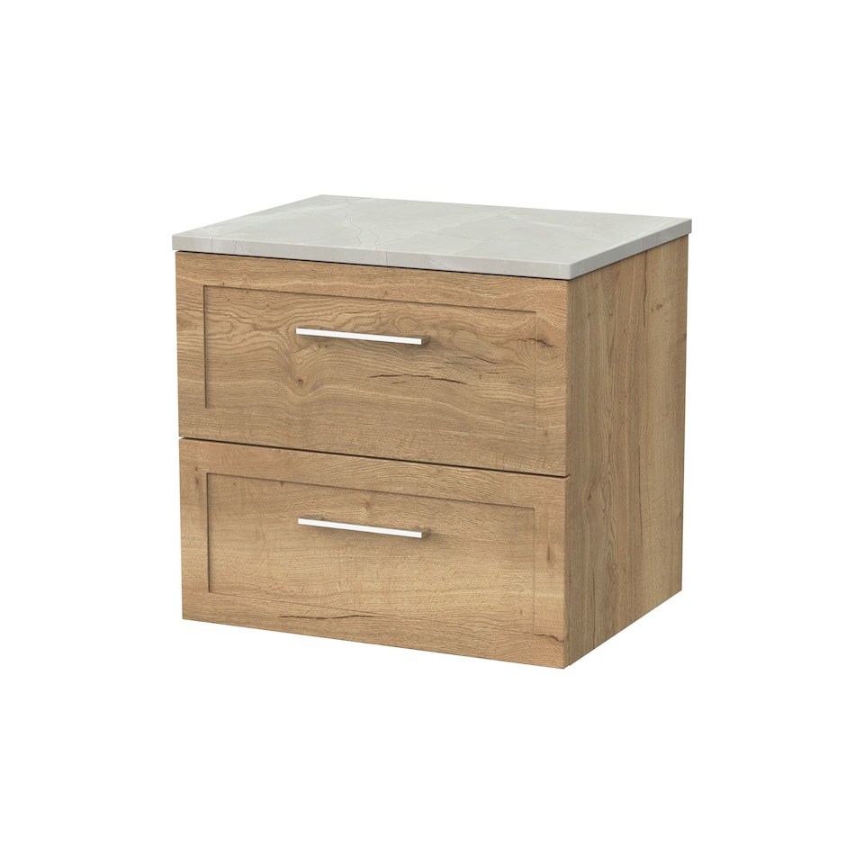 image 1 of Balterley Stonnall Traditional Wall Hung 2 Drawers Vanity Unit with Marble Plaster Laminate Worktop, 600mm, Autumn Oak