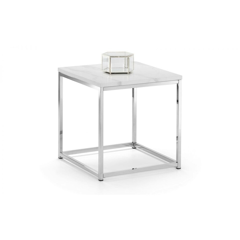 image 1 of White Marble Top Lamp Table with Silver Framing White
