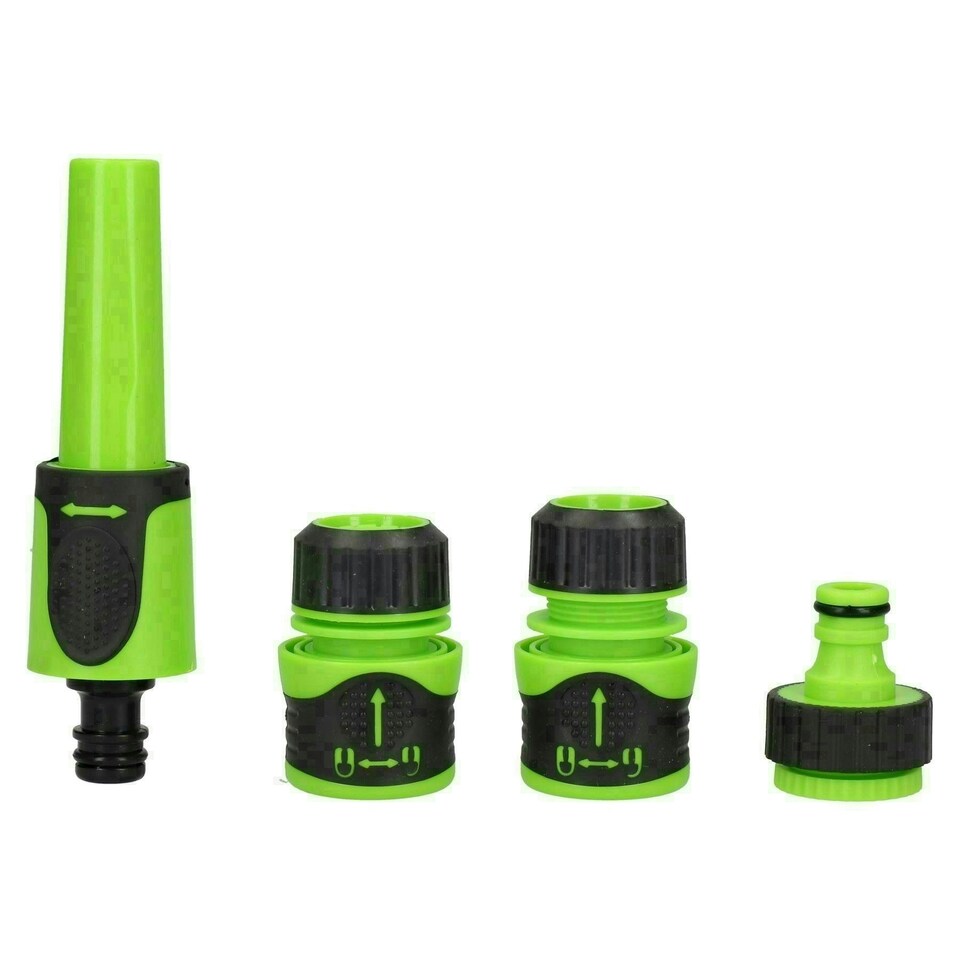 image 1 of Garden Hose Tap Connector Accessory Fitting Water Sprayer Nozzle 4pc Soft Grip