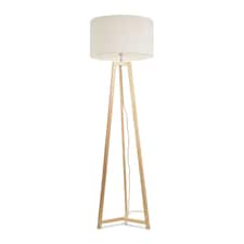 ValueLights Lottie Natural Wood Tripod Floor Lamp Cream Boucle Shade