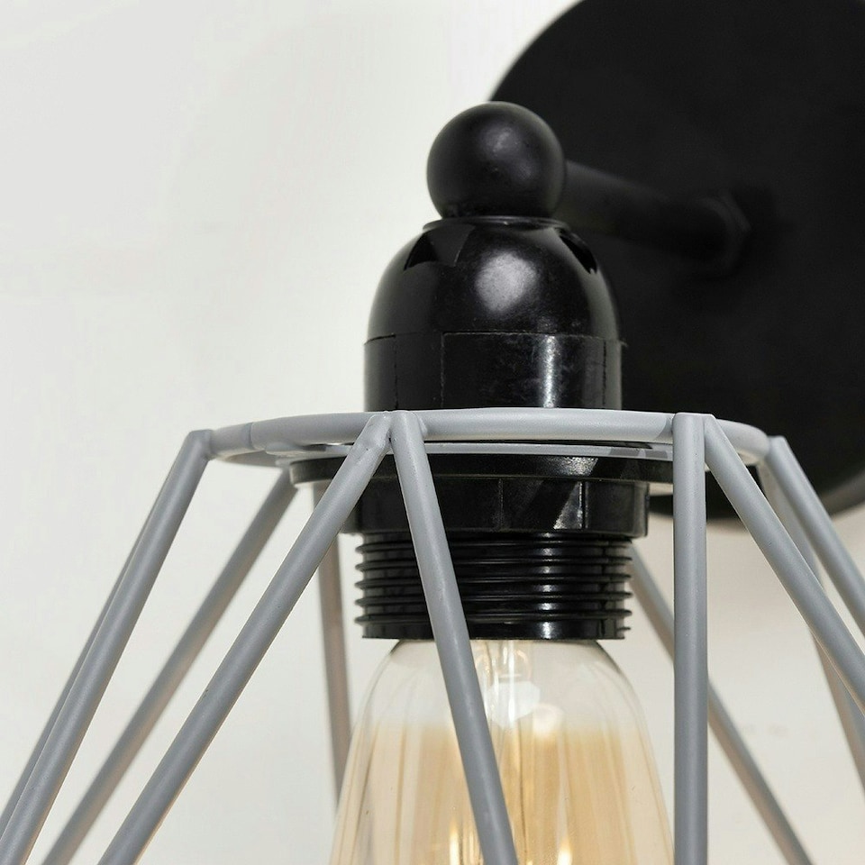 image 1 of ValueLights Cambourne Matte Black Wall Light with Grey Tapered Shade and E27 Pear LED 4W Warm White 2700K Bulb