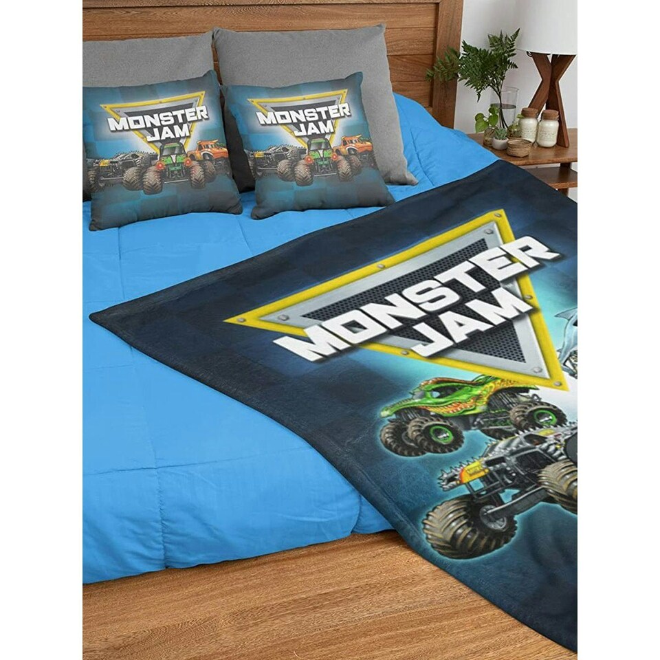 image 1 of Monster Jam Fleece Truck Blanket - Black/Blue - 150cm x 100cm