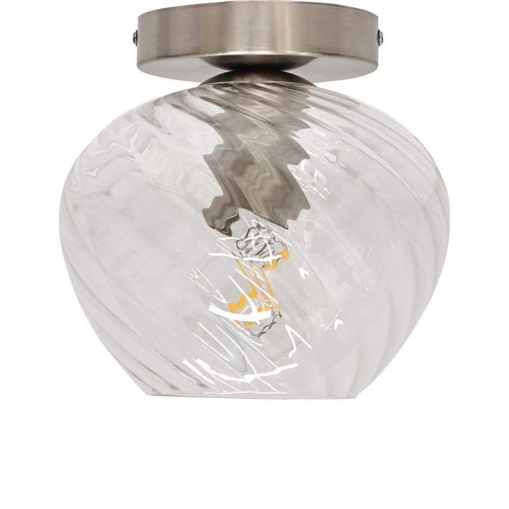 First Choice Lighting Bradson - Clear Swirl Glass Satin Nickel Ceiling Light Fitting