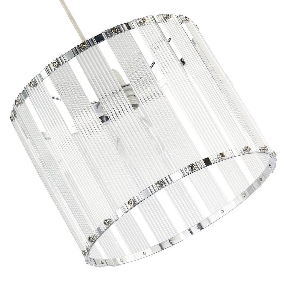 image 1 of Designer Pendant Light Shade with Rippled Acrylic Transparent Columns | Chrome | Chrome | 1