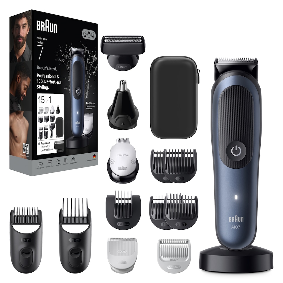 image 1 of Braun All-in-One Series 7, 15in1 Grooming Kit, ProBlade, AutoSense, AIO7580, Blue