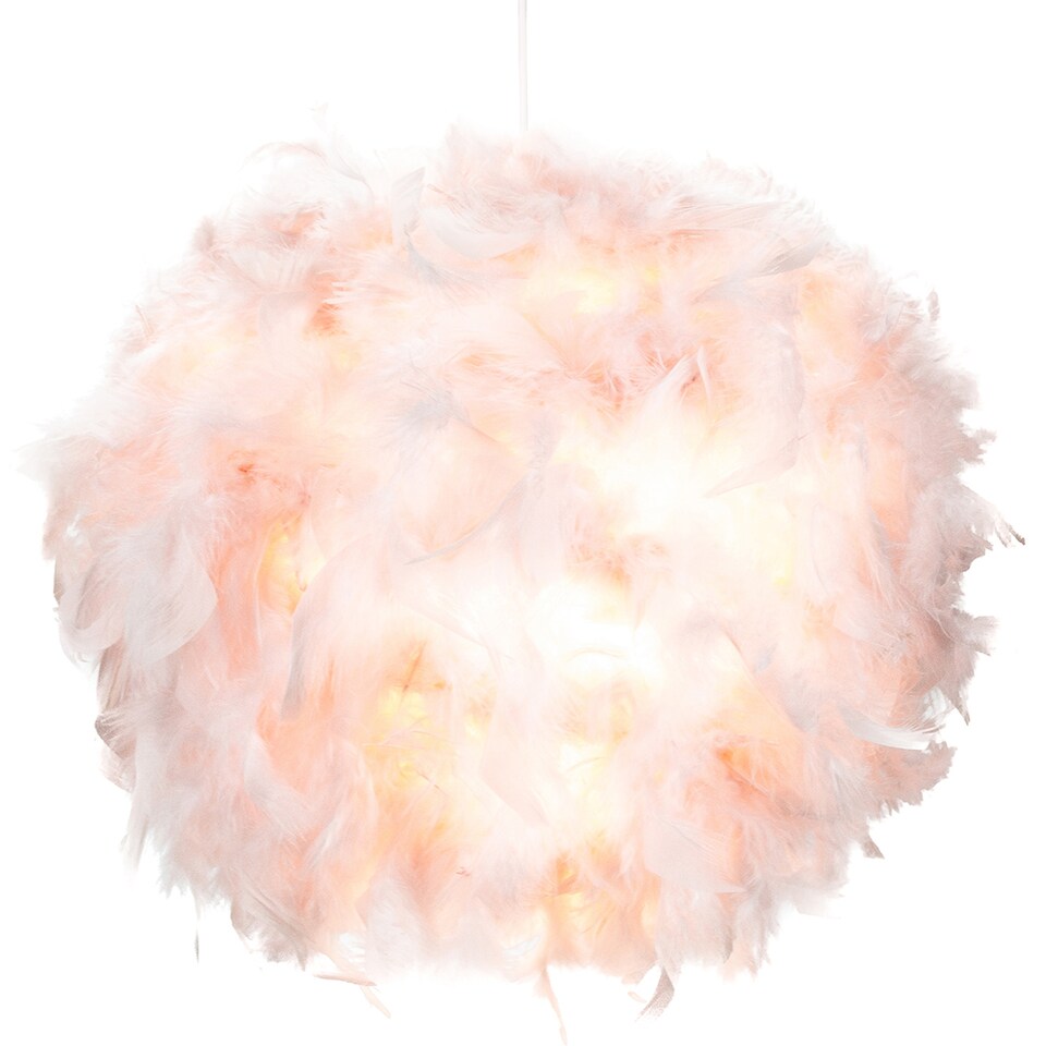 image 1 of Contemporary and Unique Large Pink Real Feather Decorated Pendant Light Shade | Pink