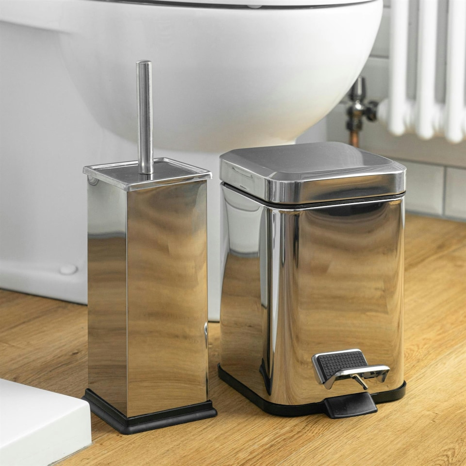 image 1 of Harbour Housewares Square Toilet Brush - Chrome Grey