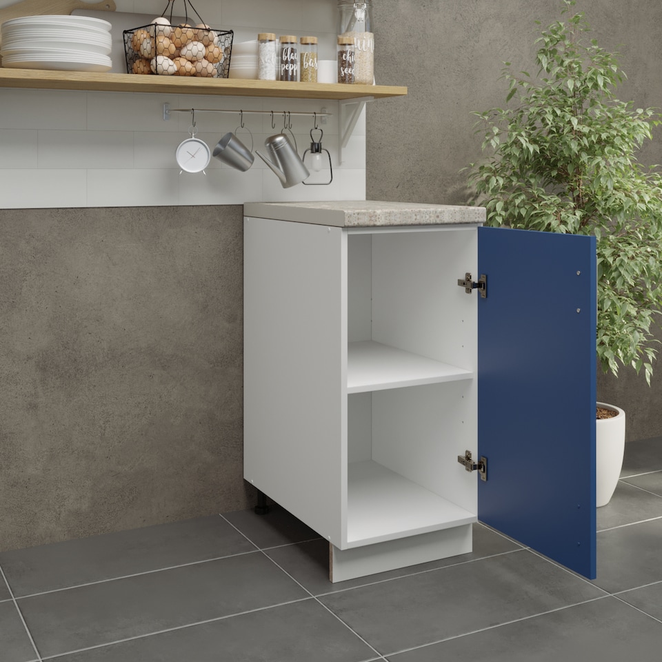 image 1 of JD Greta Adjustable Legs Kitchen Base Unit 400mm Storage Cabinet With Door Shelf 40cm - Navy Blue Matt With Worktop