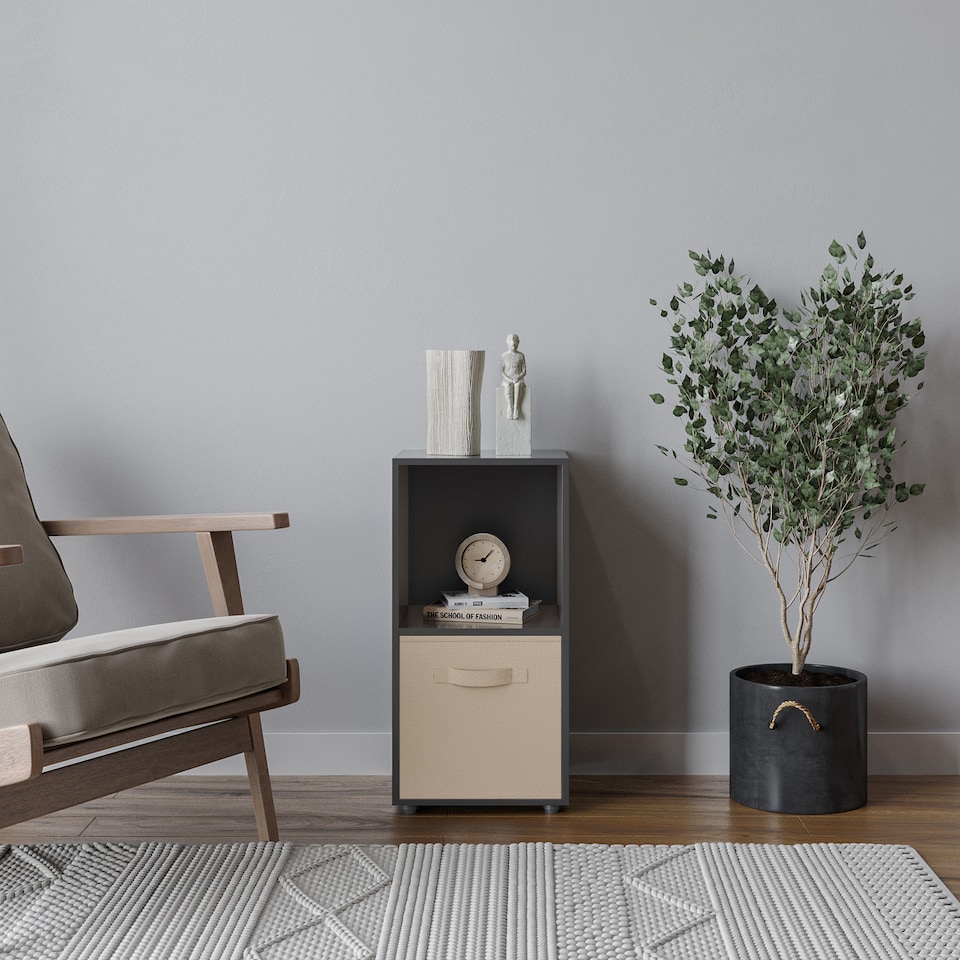 image 1 of 2-Cube Shelving Unit With Inserts | Black | Black & Beige | 1