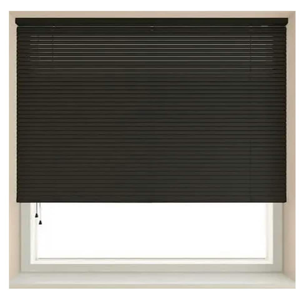 image 1 of 100cm Black 25mm Slat PVC Venetian Blind (152cm Drop)