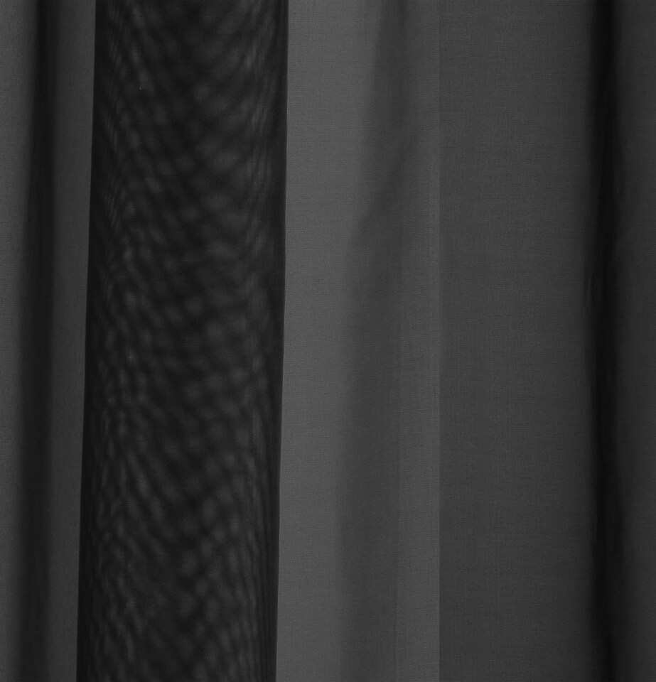 image 1 of Sheer Black Plain Woven Voile Slot Top Curtain Panel Pair (57x54") 145x137cm
