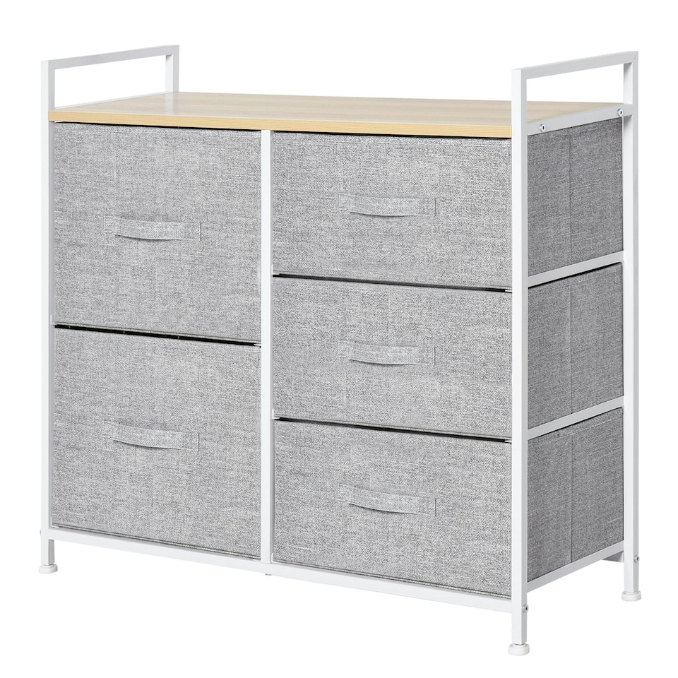 image 1 of HOMCOM 5 Drawer Linen Basket Storage Unit Home Organisation w/ Shelf Handles