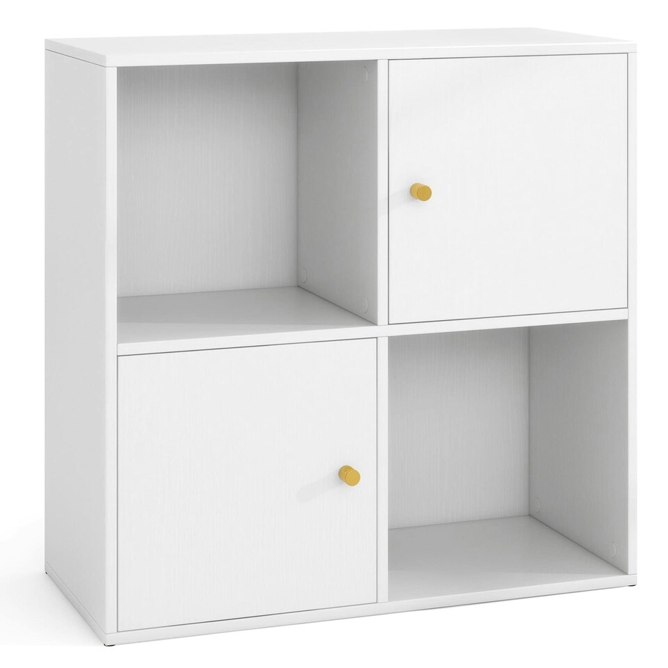 image 1 of COSTWAY 4-Cube Storage Organizer w/2 Cabinets White White