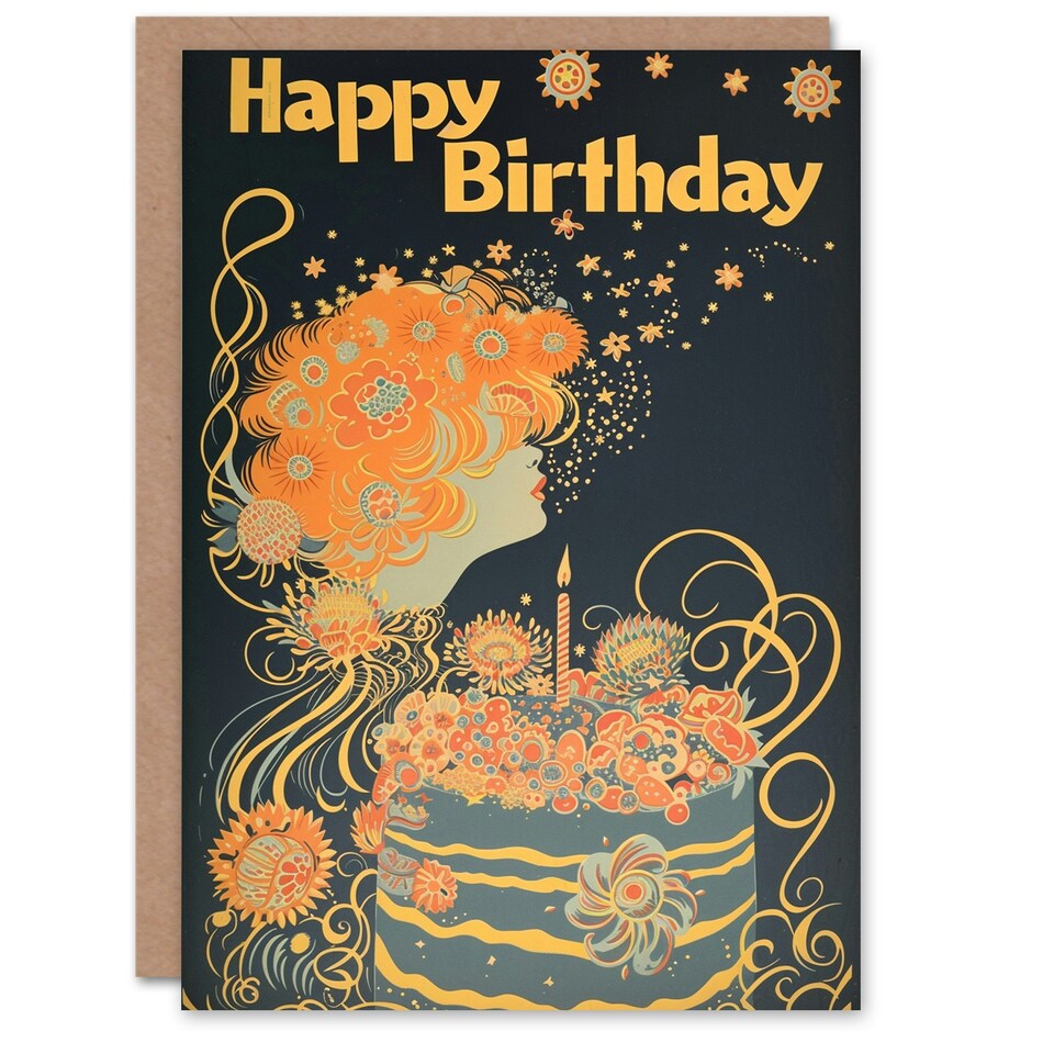 image 1 of Floral Dream Woman Flower Cake Her Birthday Card