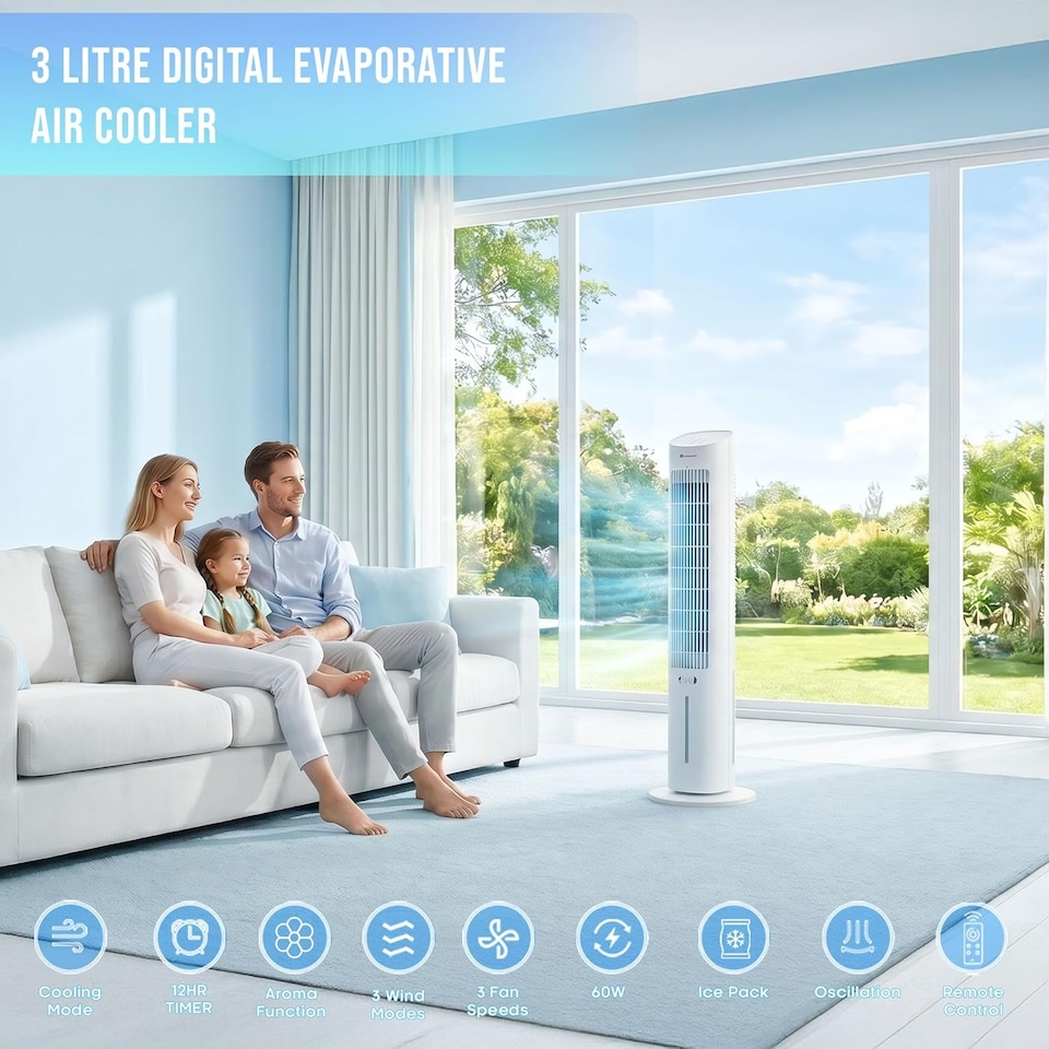 image 1 of Air Cooler | 3L Portable Evaporative Air Cooler | Ice Packs & Remote | white