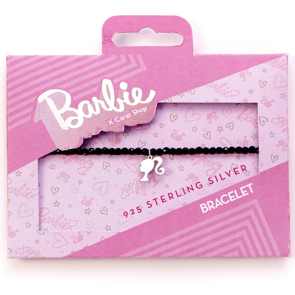 image 1 of Barbie Sterling Silver Silhouette & Black Onyx Bead Bracelet