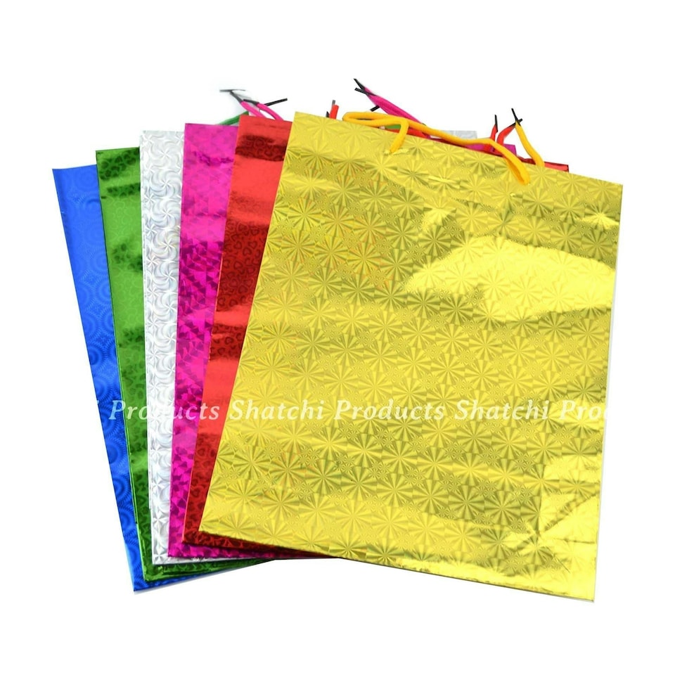 image 1 of 4 Assorted Large Holographic Decorative Paper Gift Bags Multi