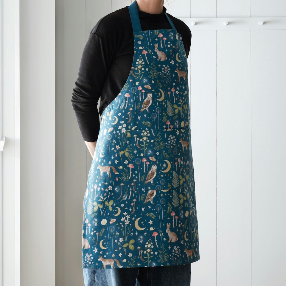 image 1 of Catherine Lansfield Enchanted Twilight Animals Cotton Kitchen Adult Apron Navy Blue Blue | Navy Blue