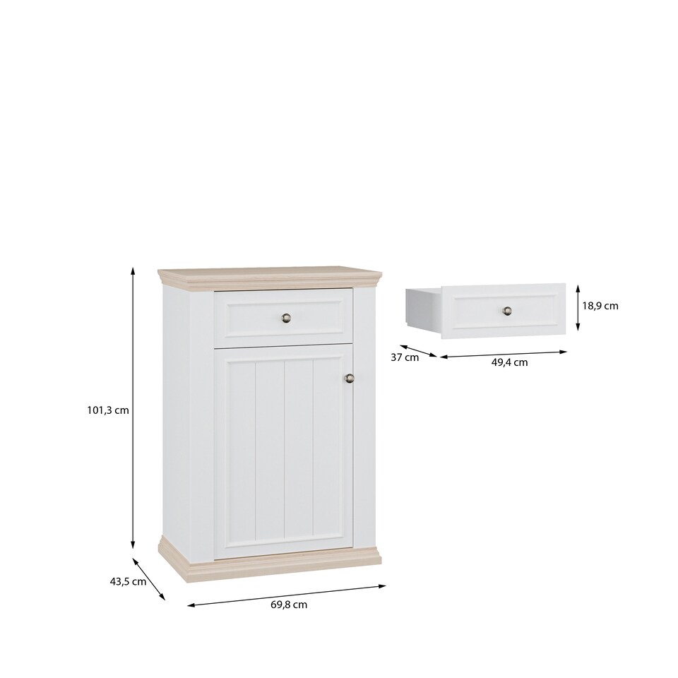 image 1 of Pontypool Shoe Cabinet with Drawer in White and a Riva Oak