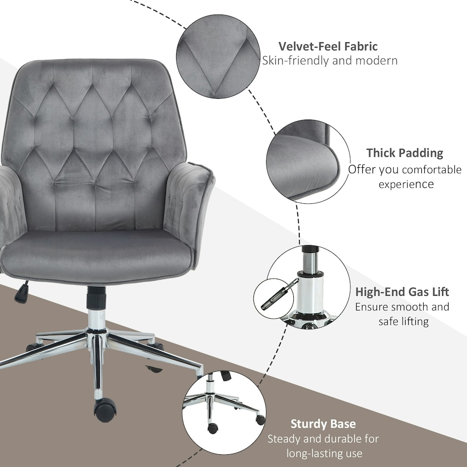 image 1 of Vinsetto Swivel Computer Chair with Arms, Modern Style Tufted, Dark Grey