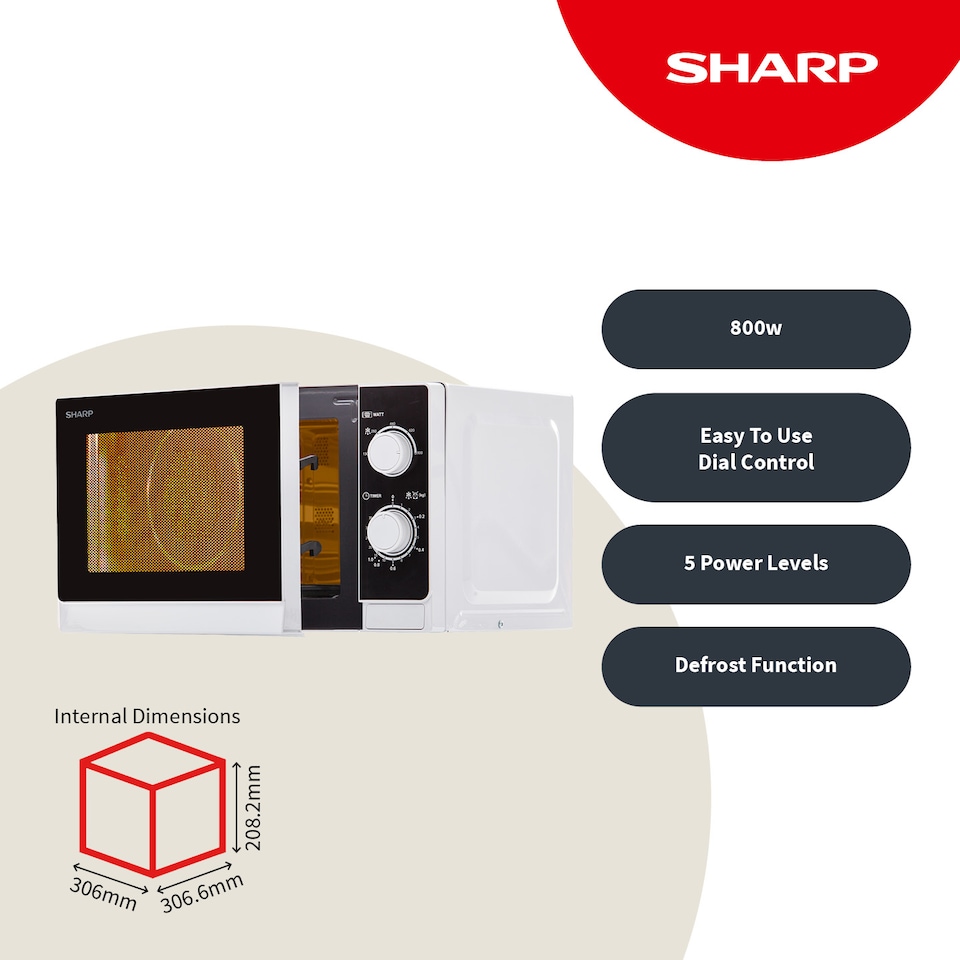 image 1 of Sharp 20L Silver 800W Manual Microwave with Defrost & 5 Power Levels