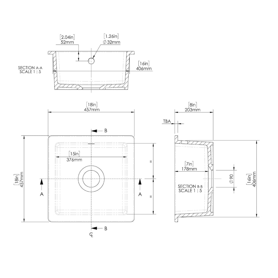 image 1 of Balterley Single Bowl Kitchen Sink Fireclay with Overflow - Set B