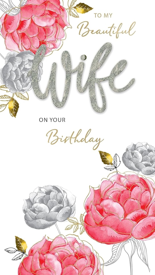 image 1 of Beautiful Embellished & Foiled Roses Champagne Wife Birthday Card