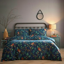 Portfolio Home Dalby Robins Holly Soft Easy Care Bed Linen Bedding Duvet Cover Quilt Set With Pillow Case Blue | Single