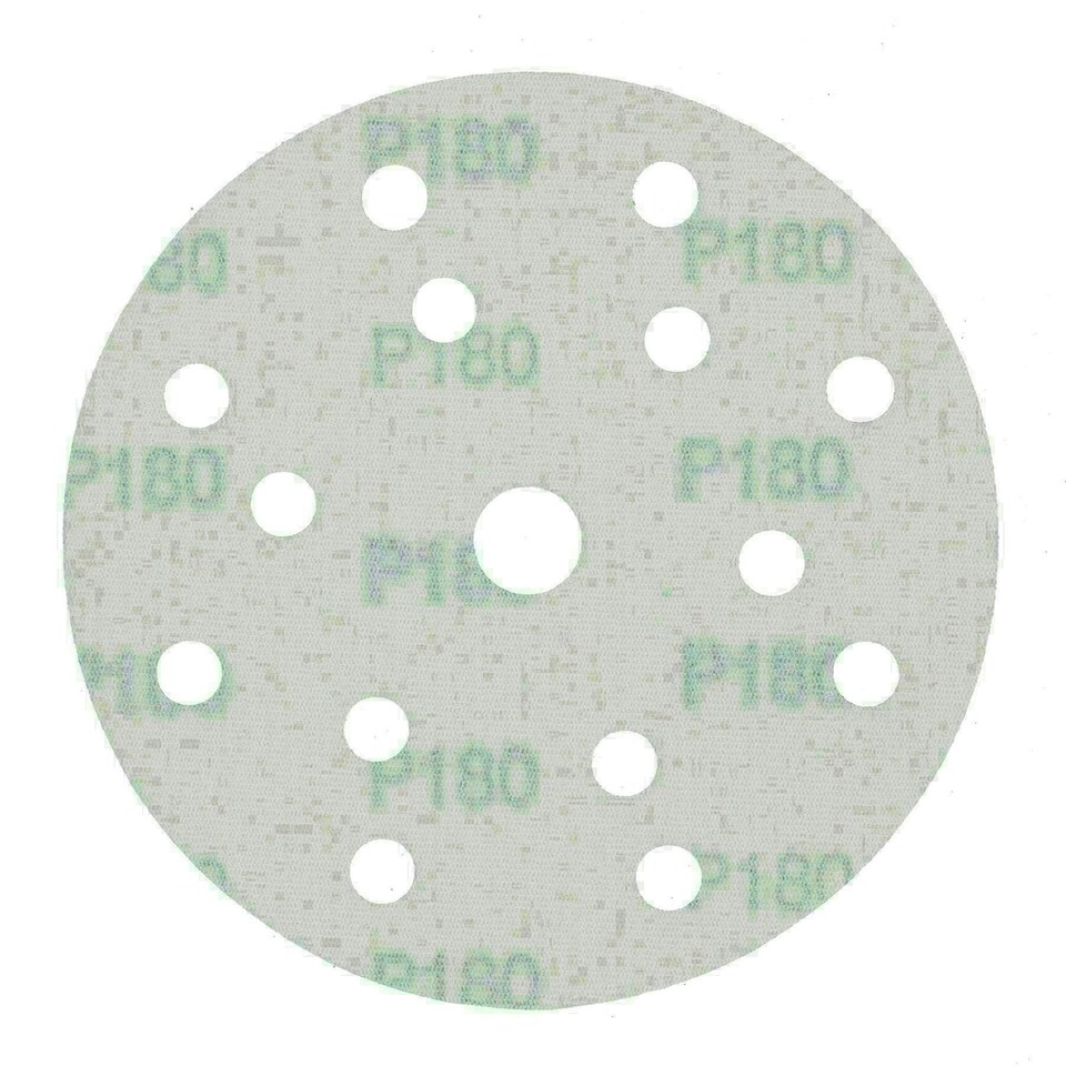 image 1 of 150mm Sanding Discs Aluminium Oxide Abrasive 180 Grit 15 Hole Hook + Loop 100pc