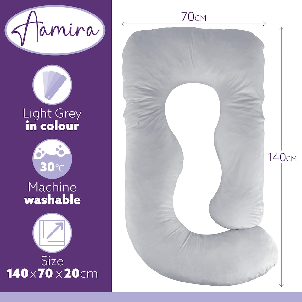 image 1 of Aamira Light Grey Pregnancy Maternity Pillow,140x70x20cm J Shaped Memory Foam | Grey | Grey | Standard | 1