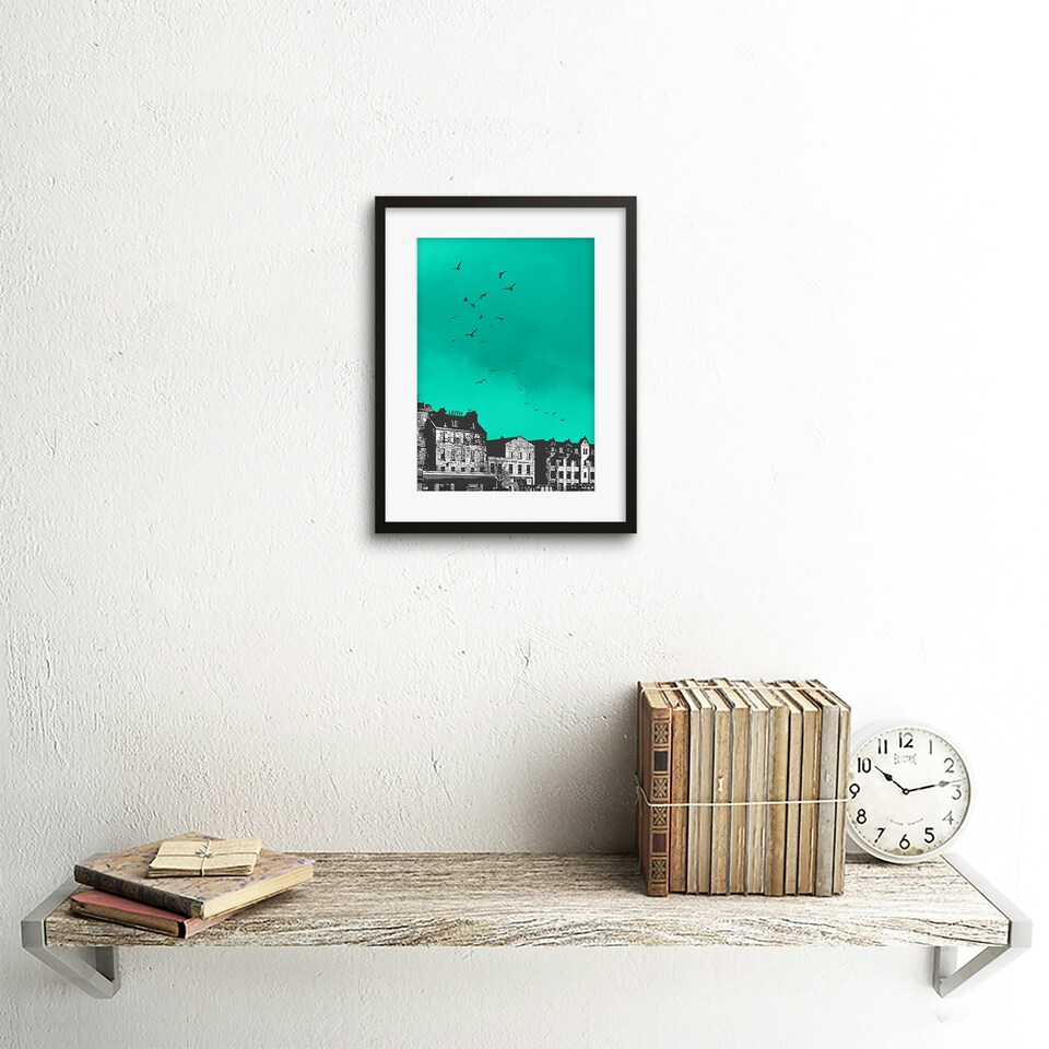image 1 of Rooftop Birds Flying Leith Edinburgh 9x7" Black Framed Wall Art Print