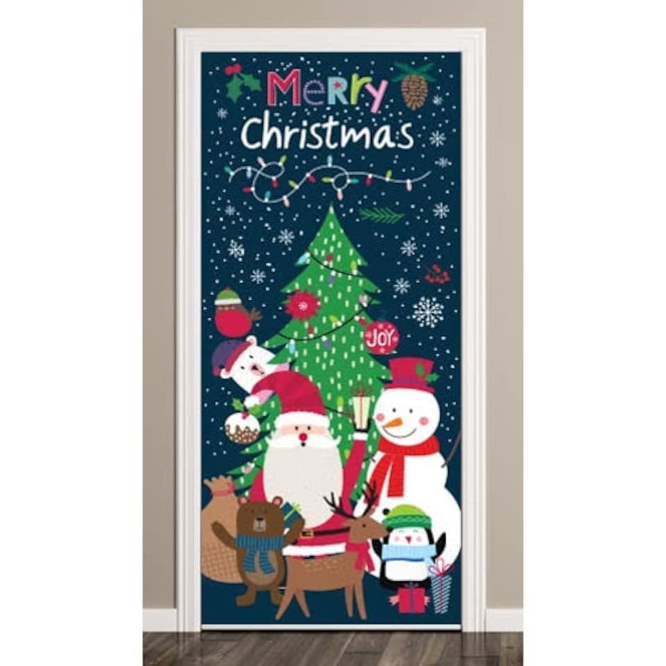 Santa And Friends Christmas Door Cover PVC Party Sign Decoration 66cm x 152cm